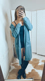 Ribbed Open Front Long Sleeve Hooded Cardigan