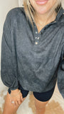 Quarter-Snap Collared Lantern Sleeve Sweatshirt