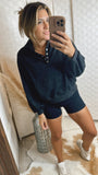 Quarter-Snap Collared Lantern Sleeve Sweatshirt