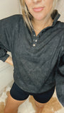 Quarter-Snap Collared Lantern Sleeve Sweatshirt