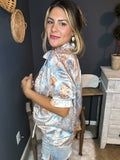 Sadie Printed Tie Neck Flounce Sleeve Top