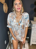 Sadie Printed Tie Neck Flounce Sleeve Top
