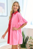 First Love Full Size Color Blocked Button Down Babydoll Dress