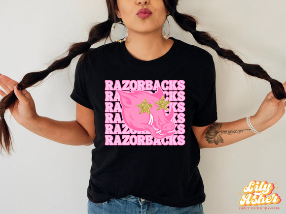 Stacked Razorback Pink Graphic Tee Custom Order