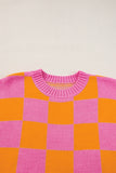 Checkered Round Neck Short Sleeve Sweater