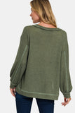 Exposed Seam Side Slit Long Sleeve Top