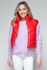 Zip Up Turtleneck Shiny Quilted Vest