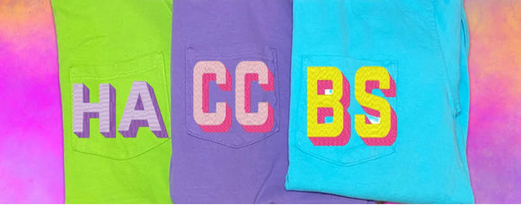 Neon Embroidered 3D Initials Comfort Colors Pocket Tee PREORDER