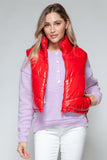 Zip Up Turtleneck Shiny Quilted Vest