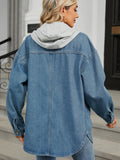 Removable Hood Button Up Long Sleeve Denim Jacket