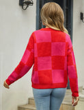 Red and Pink Checkered Button Cardigan PREORDER