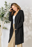 Ribbed Open Front Long Sleeve Hooded Cardigan