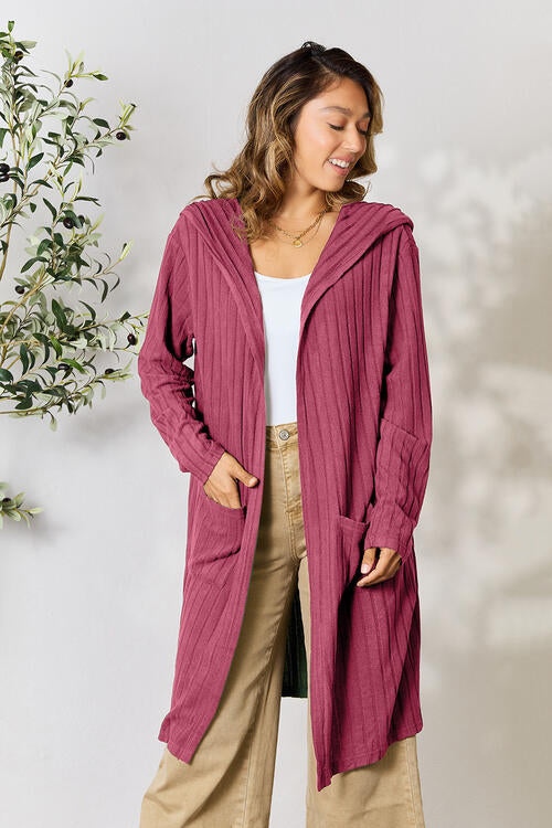 Woven Right Ribbed Long Sleeve Cardigan - Melanie Grace Boutique